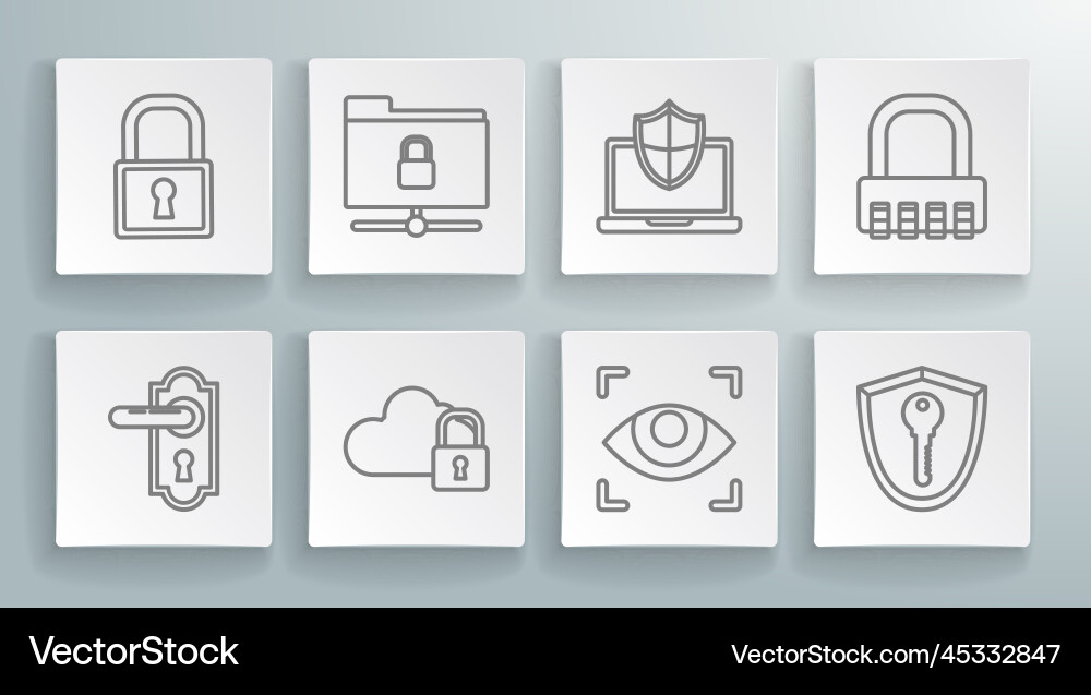 Set line door handle ftp folder lock cloud Set line door handle ftp folder lock cloud vector image