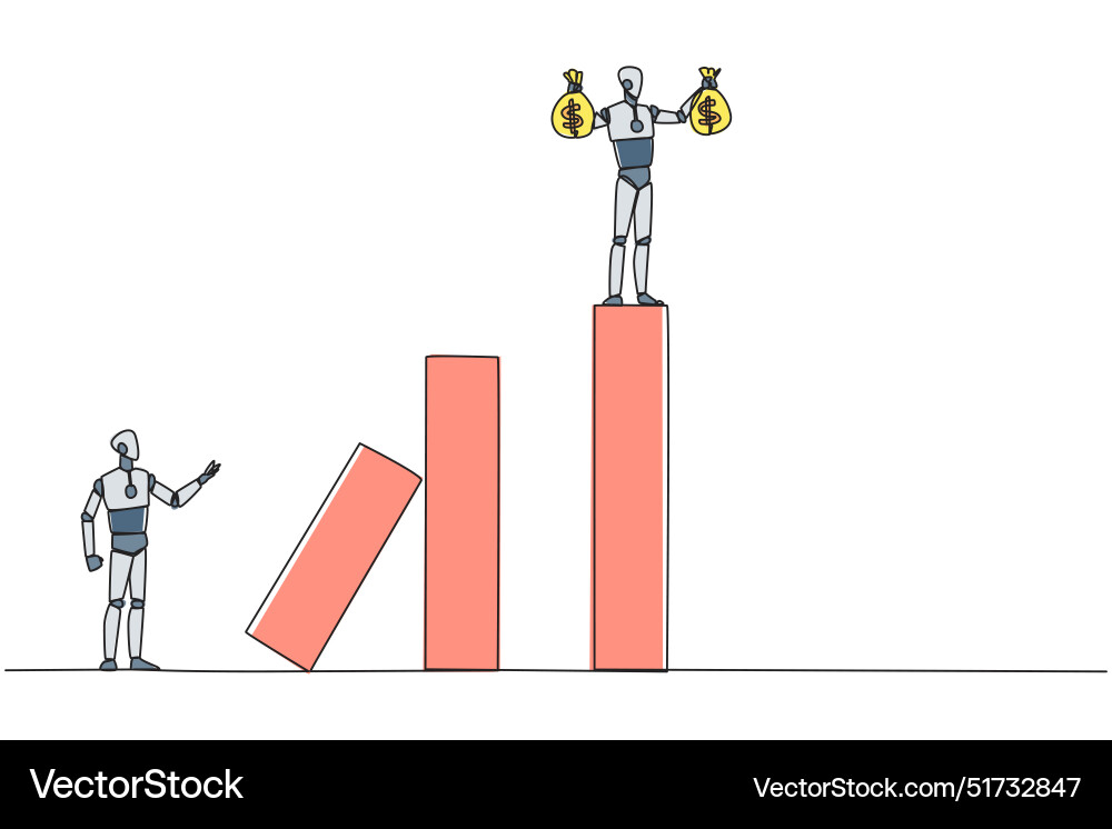 Single continuous line drawing the smart robot vector image