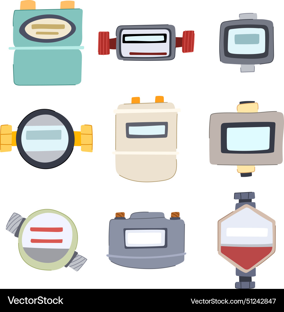 Water gas meter set cartoon vector image