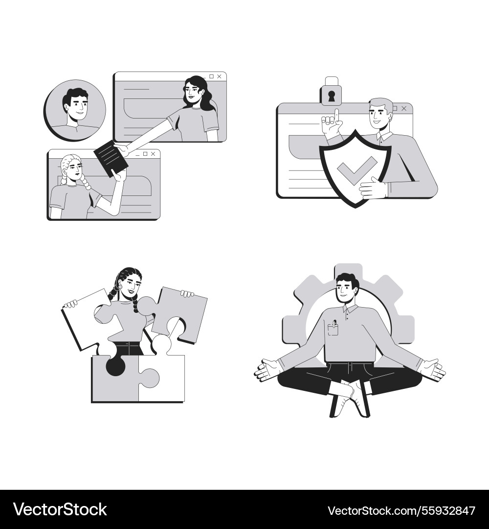 Work communication line conceptual set Work communication line conceptual set vector image