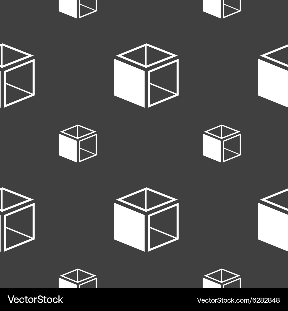 3d cube icon sign seamless pattern on a gray vector image