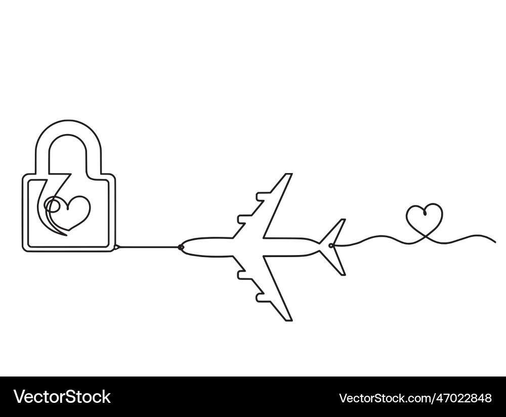 Abstract heart-lock with plane as continuous line Abstract heart-lock with plane as continuous line Vector Image