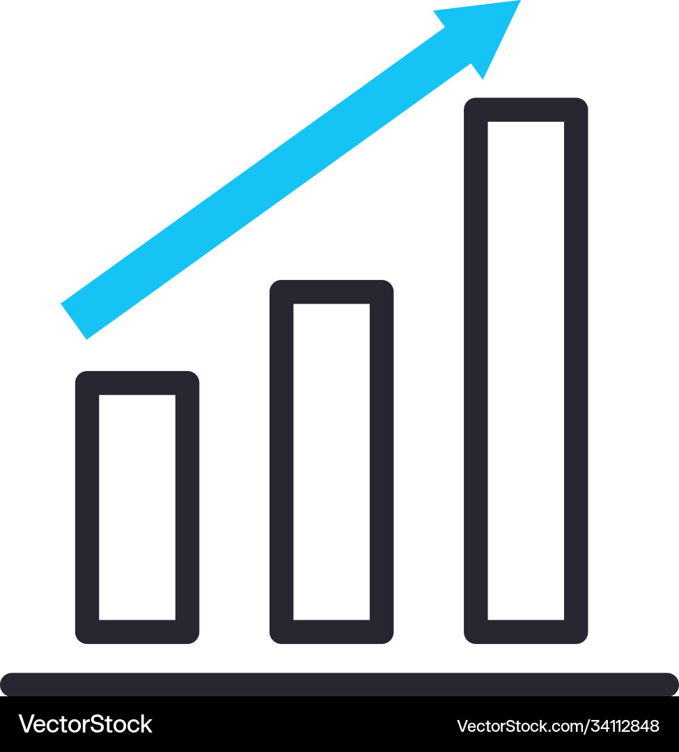 Bars chart with increase arrow line and fill style vector image