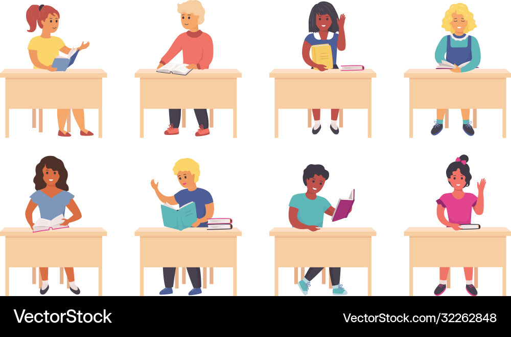 Children reading in school cartoon cute Royalty Free Vector