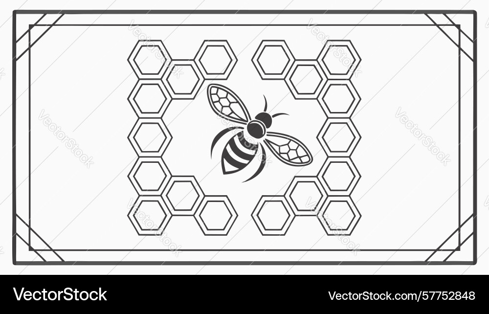 Honeybee and hexagonal comb framed design Vector Image