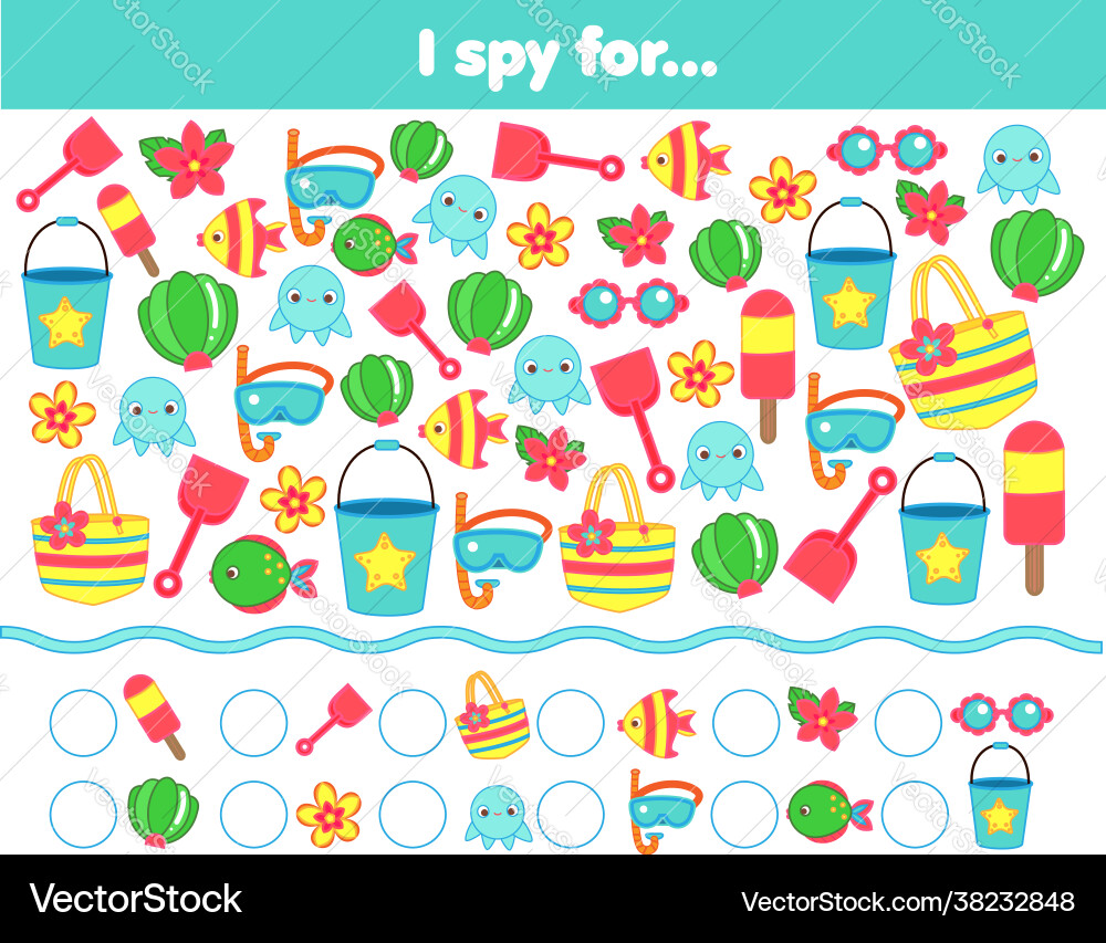 I spy game find and count summertime beach I spy game find and count summertime beach vector image
