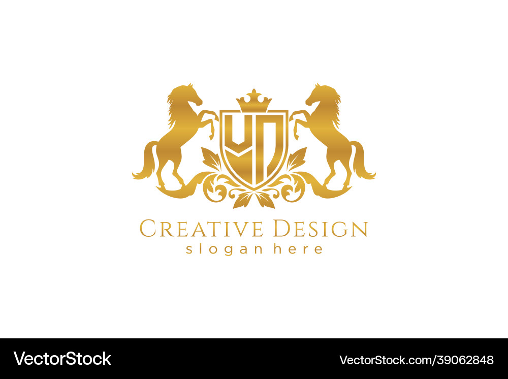 Initial vn retro golden crest with shield and two Vector Image
