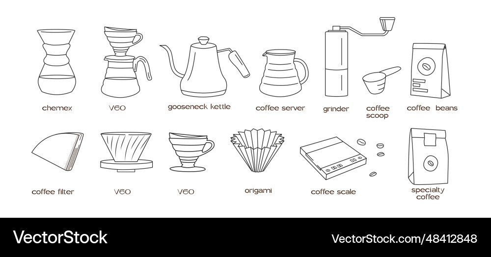 Manual alternative coffee brewing methods Manual alternative coffee brewing methods vector image