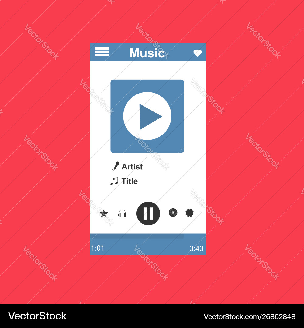Media player application app template with flat Media player application app template with flat vector image
