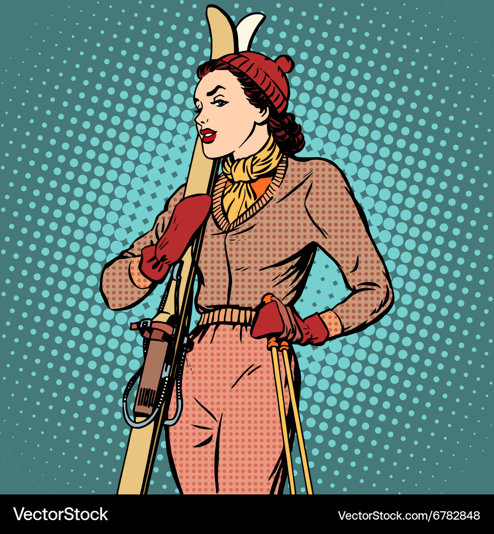 Retro Skiing Girl Vector Image