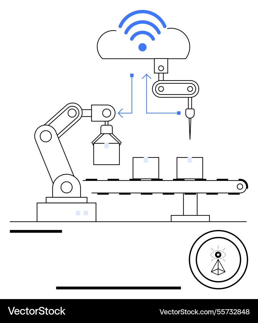 Robotic arm connected to cloud network for smart Robotic arm connected to cloud network for smart vector image