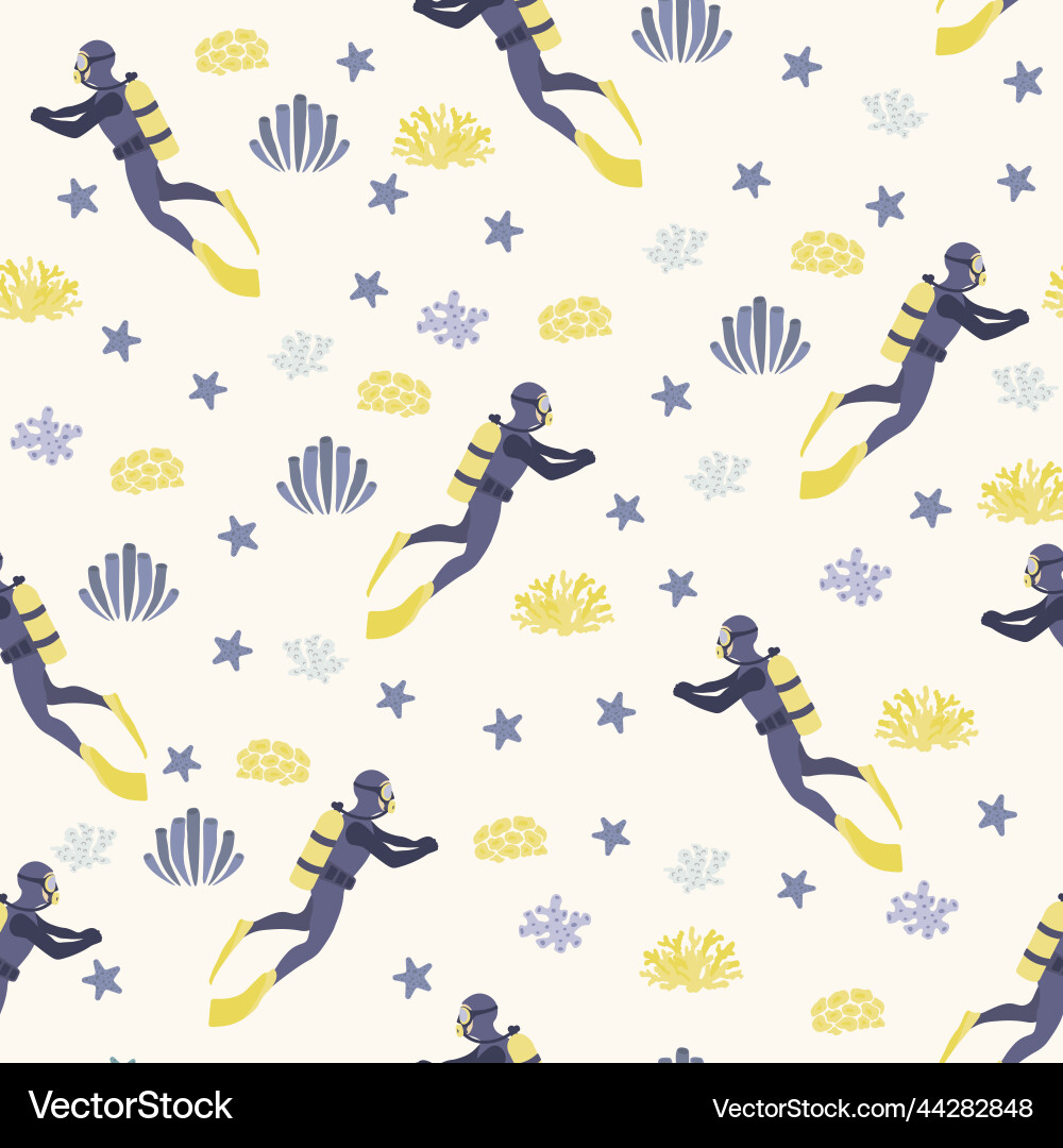Seamless pattern witha diver algae Vector Image