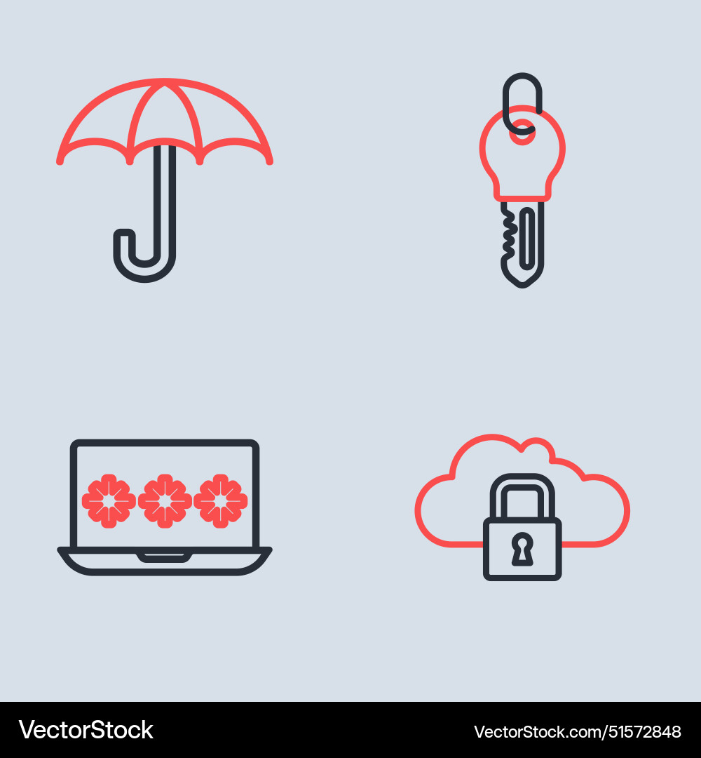 Set line key laptop with password cloud computing Set line key laptop with password cloud computing vector image