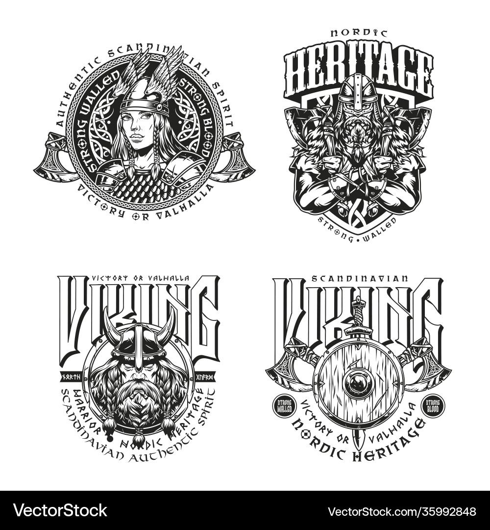 Viking Warriors & Valkyrie Badges Vector Image