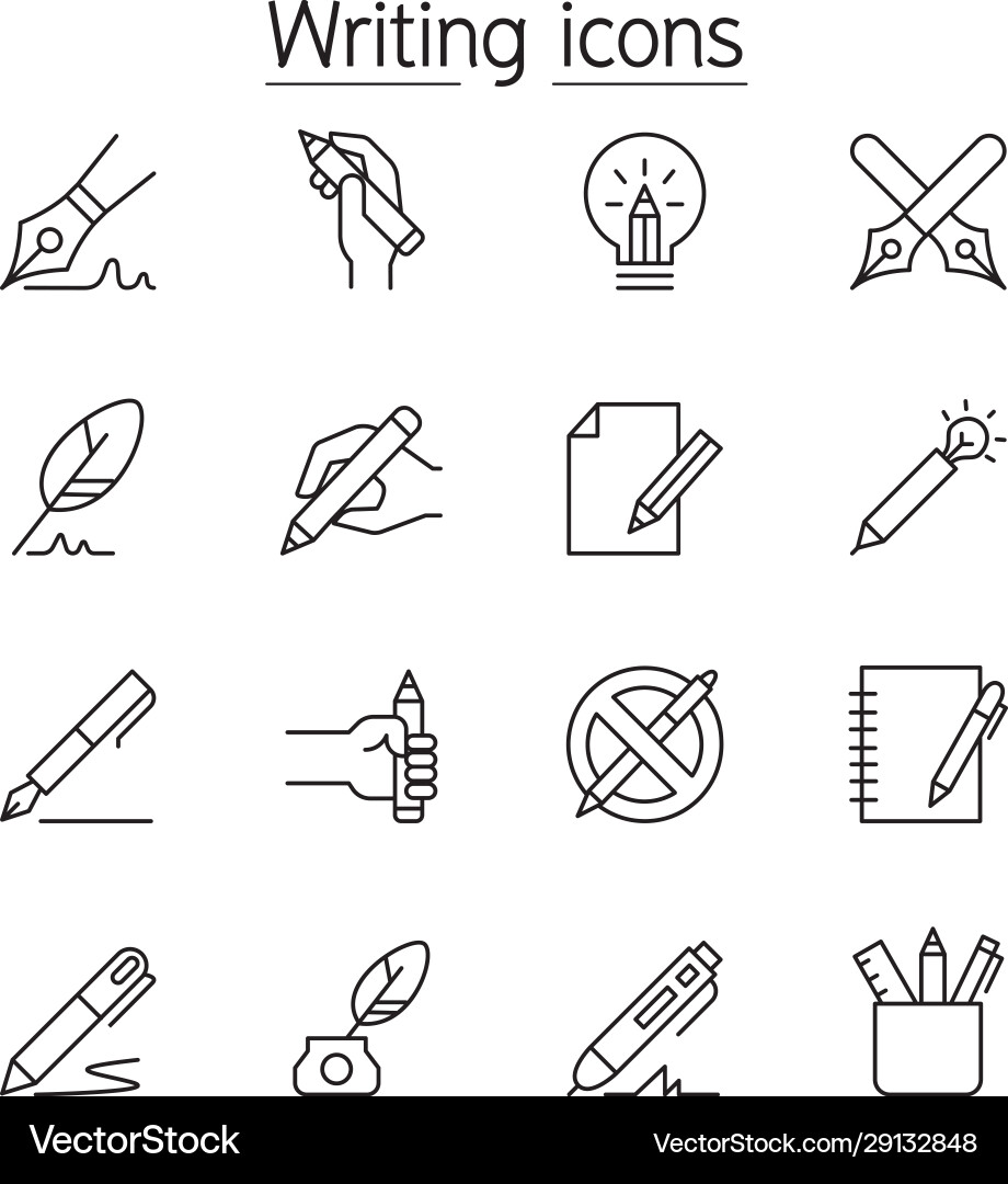 Writing icon set in thin line style Writing icon set in thin line style Vector Image