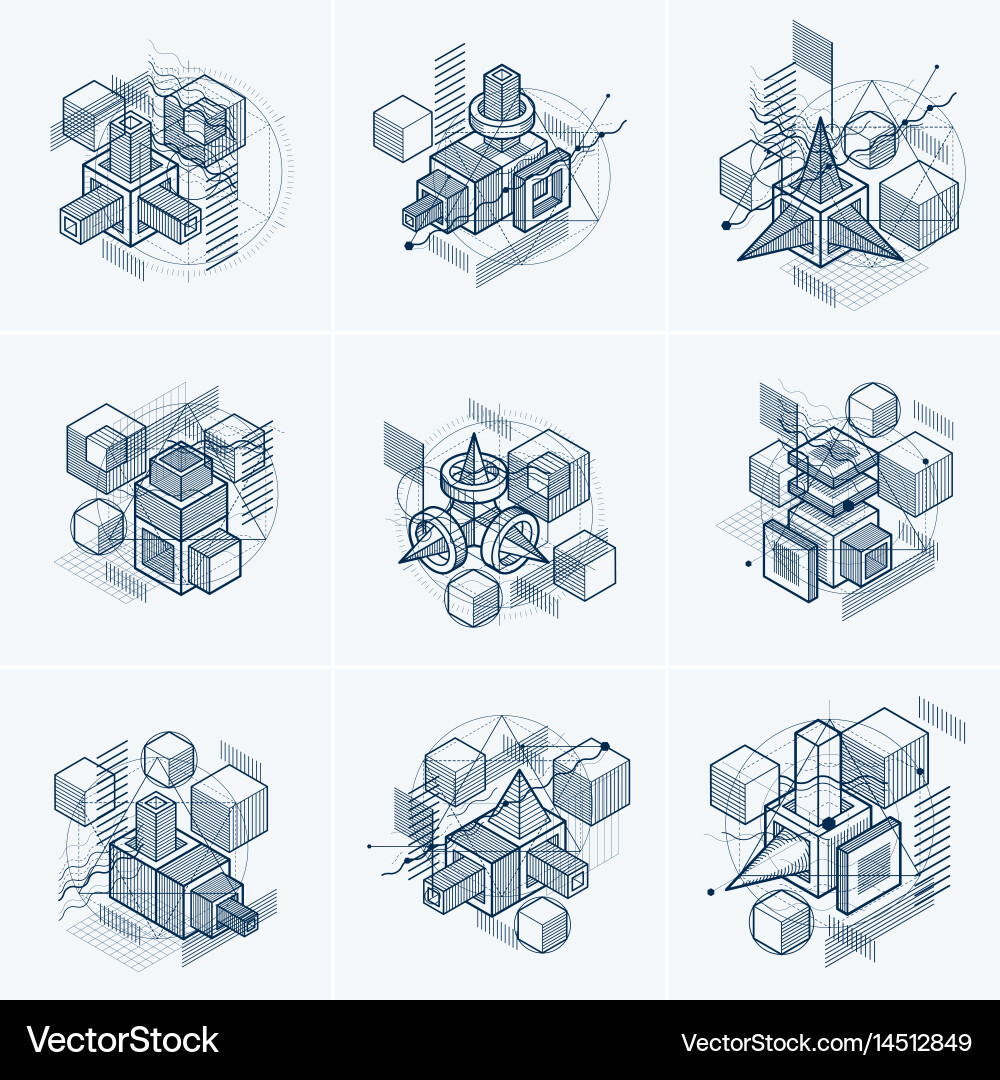 Abstract designs with 3d linear mesh shapes vector image