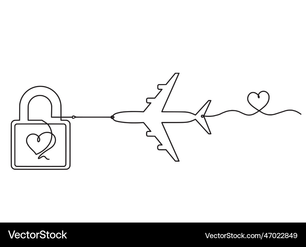 Abstract heart-lock with plane as continuous line Vector Image