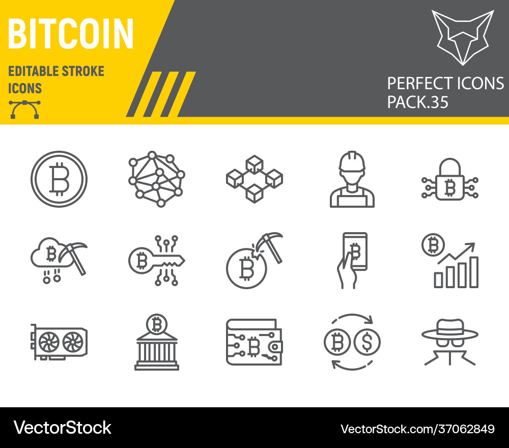 Bitcoin line icon set blockchain collection Vector Image