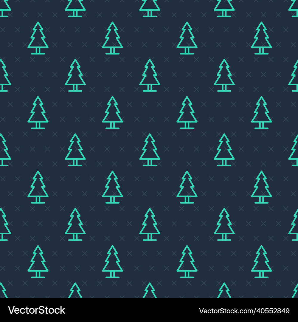 Green line tree icon isolated seamless pattern vector image