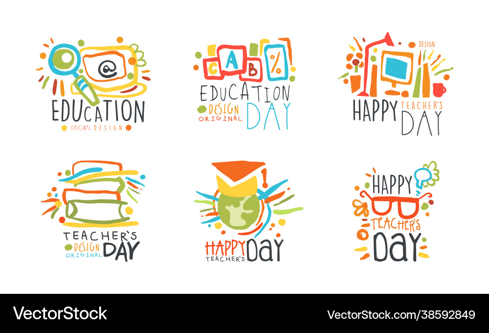 Happy teacher day and education label design Happy teacher day and education label design vector image