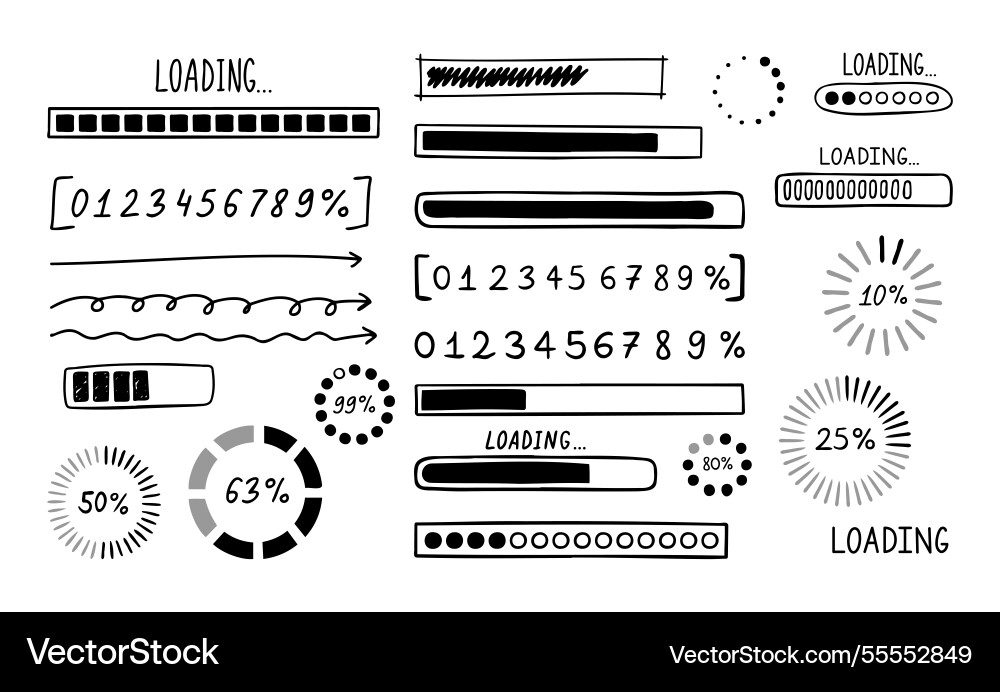 Loading bar doodle set hand drawn element line Loading bar doodle set hand drawn element line vector image