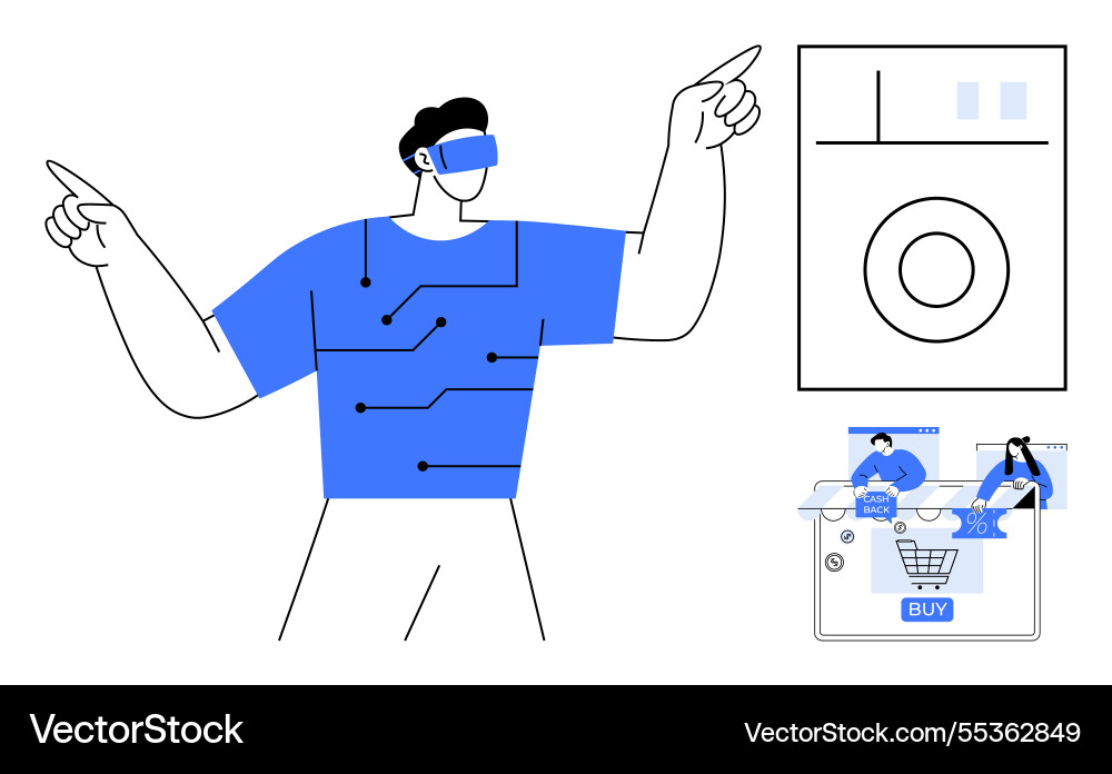 Man explores virtual reality with vr headset Man explores virtual reality with vr headset vector image