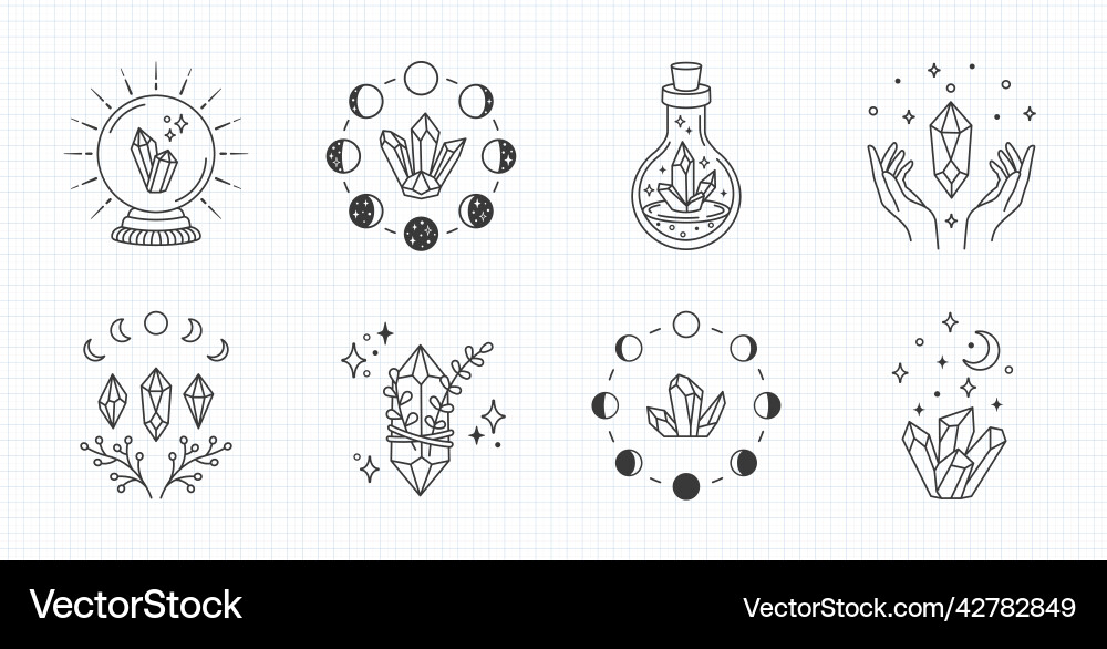 Mystical moon crystal line art logo boho Mystical moon crystal line art logo boho vector image