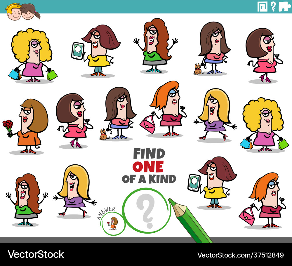 One a kind task for children with cartoon women One a kind task for children with cartoon women vector image