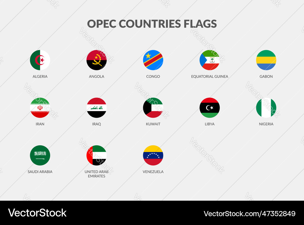 Opec countries flag icons collection Opec countries flag icons collection vector image