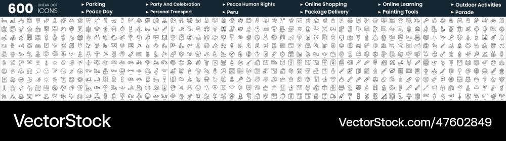 Set of 600 thin line icons in this bundle include Set of 600 thin line icons in this bundle include Vector Image