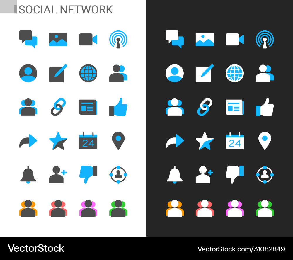 Social network icons light and dark theme Social network icons light and dark theme Vector Image