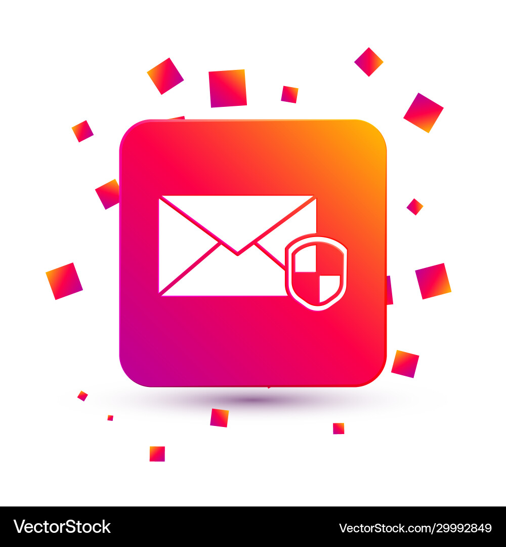 White envelope with shield icon isolated on White envelope with shield icon isolated on vector image