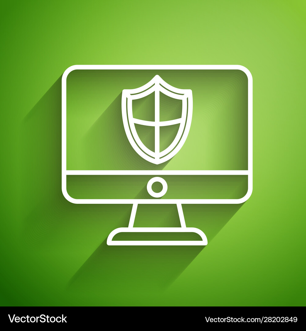 White line computer monitor and shield icon White line computer monitor and shield icon vector image