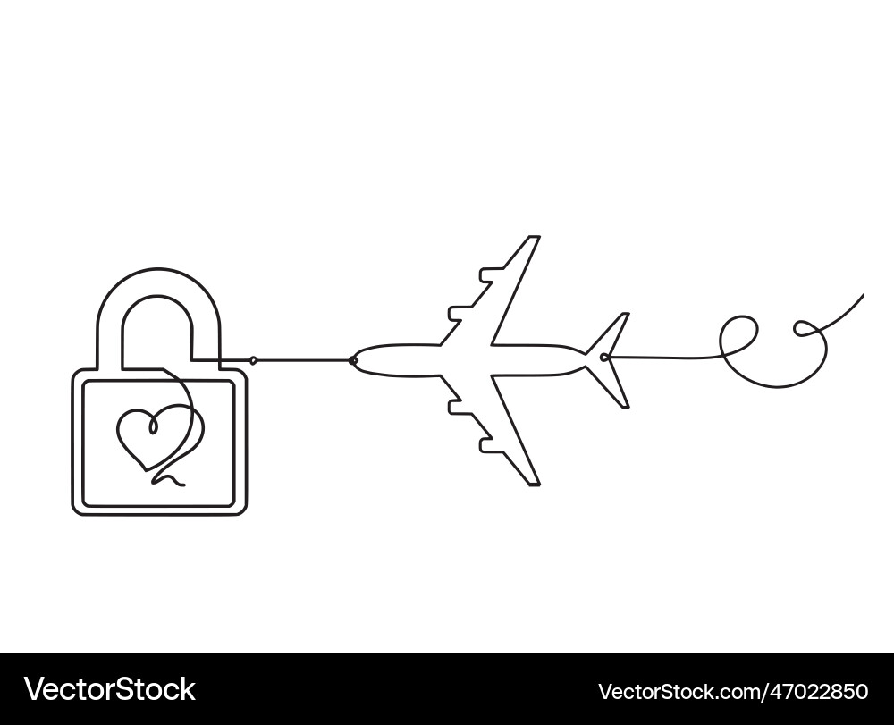 Abstract heart-lock with plane as continuous line vector image