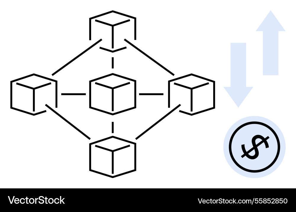 Blockchain network nodes connected with currency Vector Image