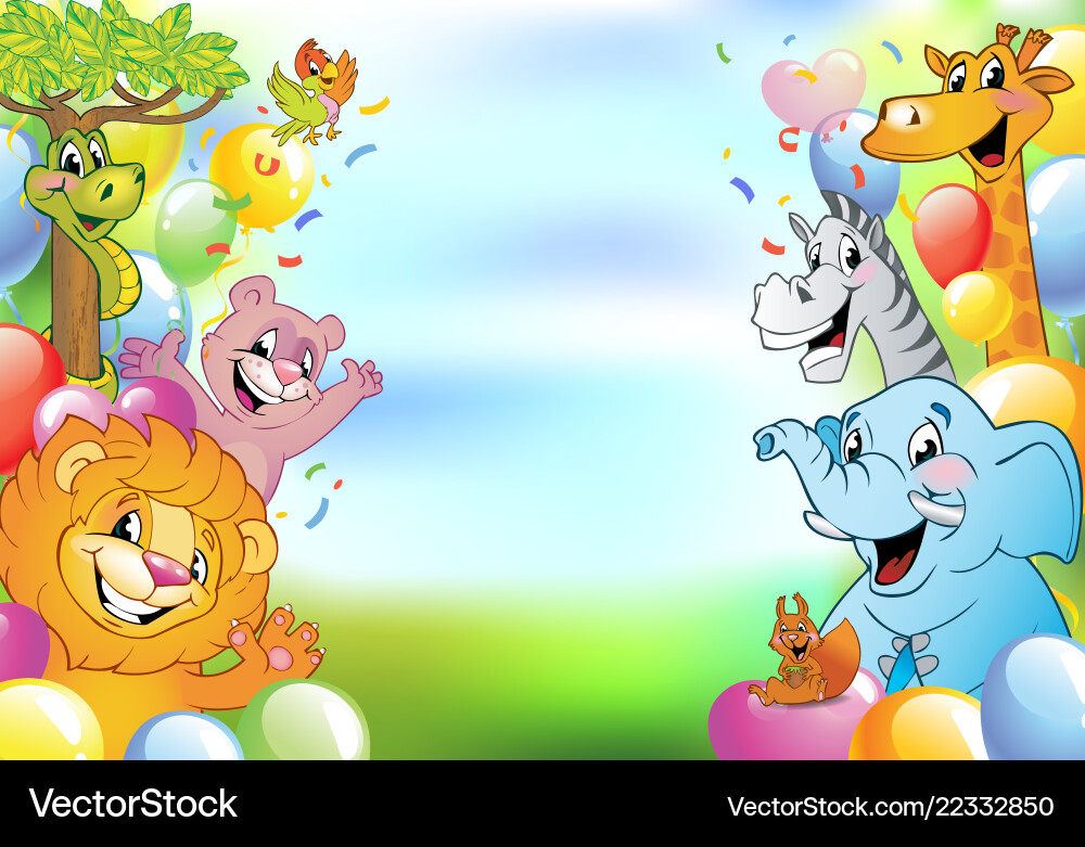 Cartoon cheerful animals holiday background vector image