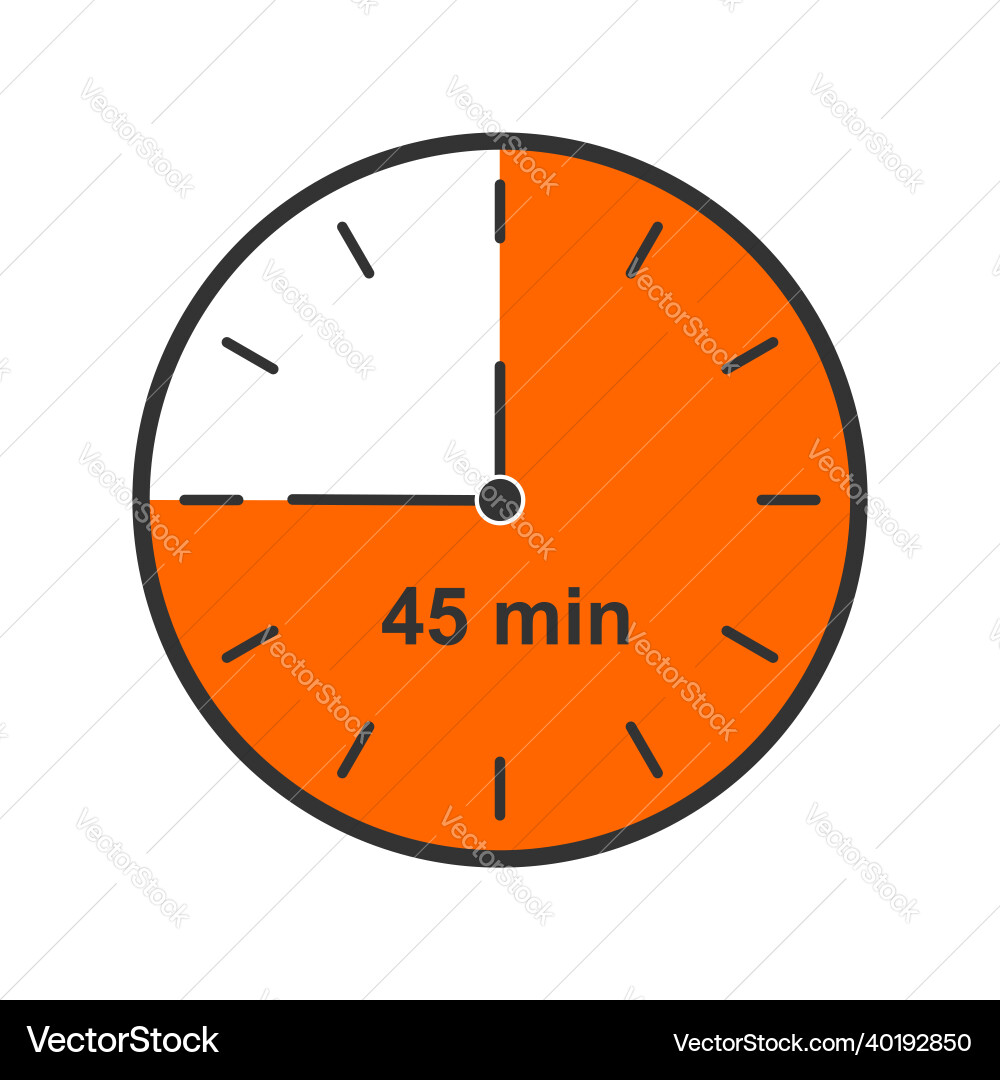 Clock icon with 45 minutes time interval Clock icon with 45 minutes time interval vector image