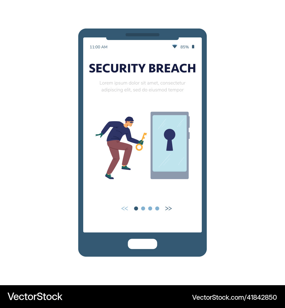 Computer security breach onboarding mobile app Computer security breach onboarding mobile app vector image
