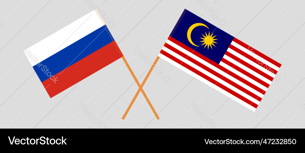 Crossed flags of russia and malaysia official Crossed flags of russia and malaysia official vector image