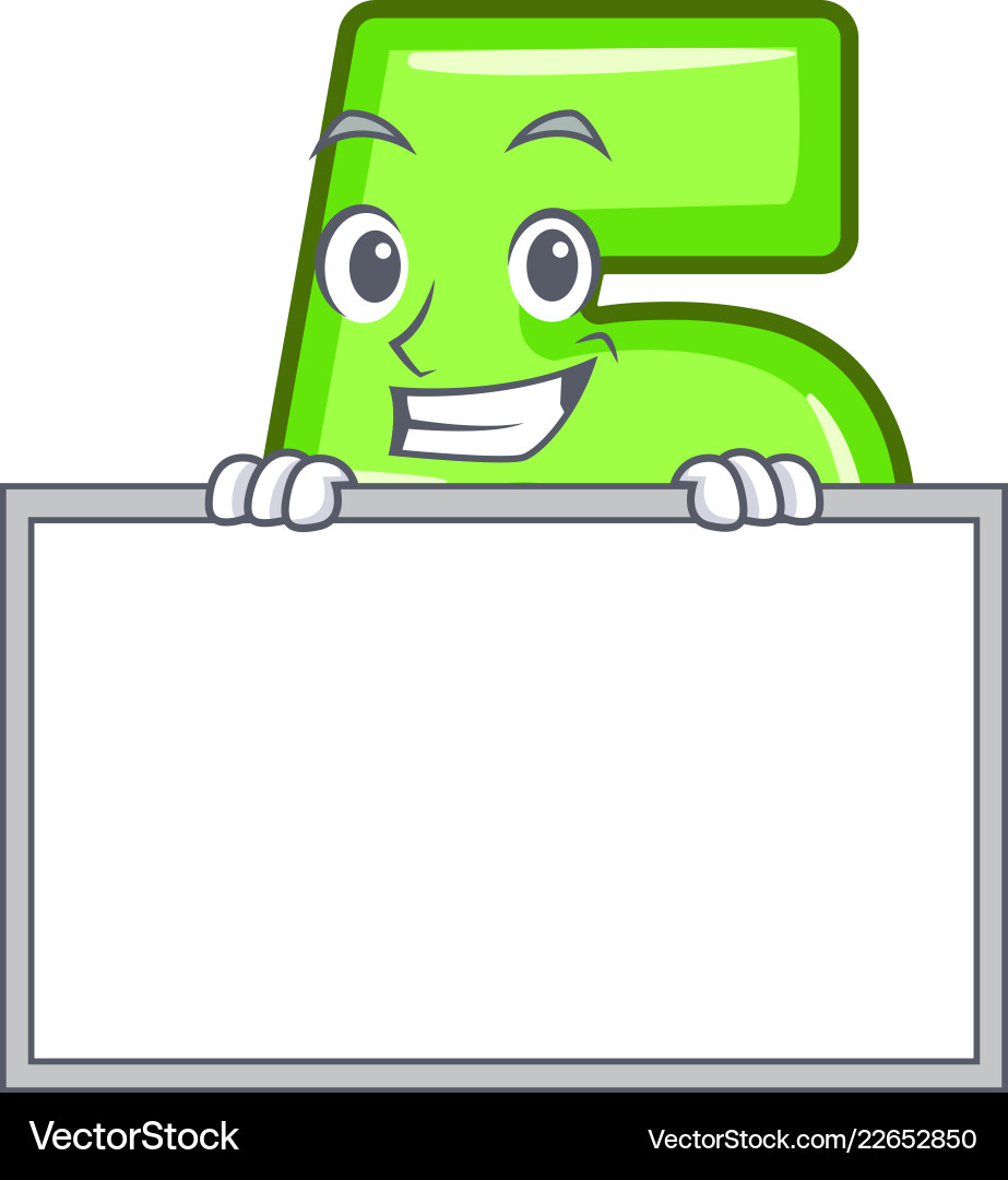 Grinning with board character number five Vector Image