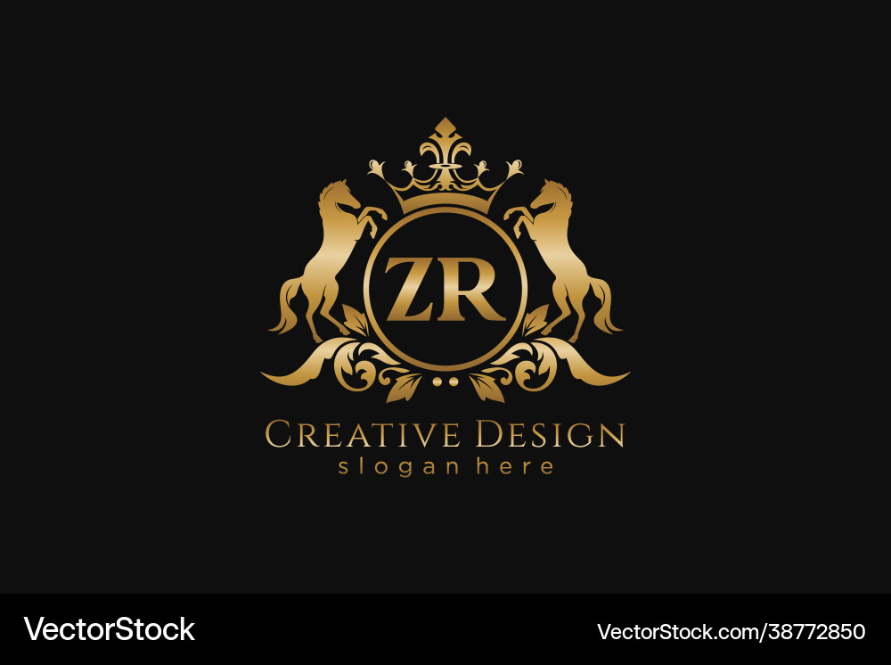 Initial zr retro golden crest with circle and two Initial zr retro golden crest with circle and two vector image