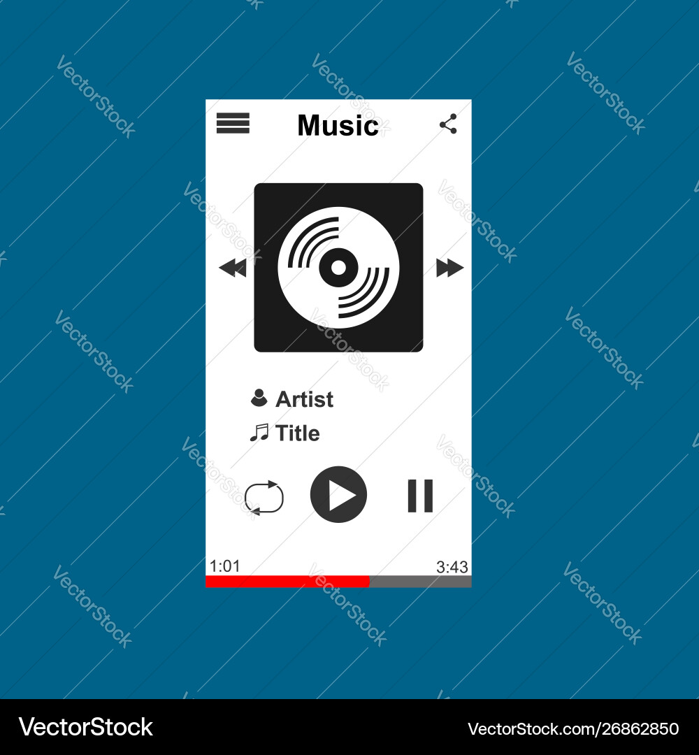 Media player application app template with flat Media player application app template with flat vector image
