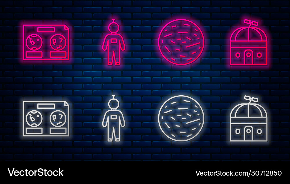 Set line astronaut planet mars celestial map Vector Image