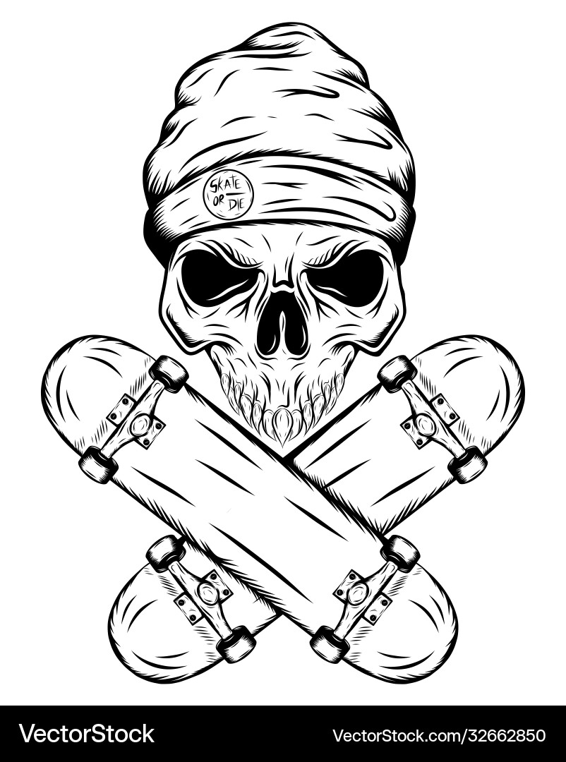 Skull Skateboarder with Crossed Boards Vector Image