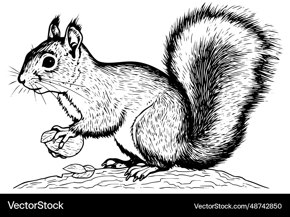 Squirrel sitting ink sketch hand drawn engraved Squirrel sitting ink sketch hand drawn engraved vector image
