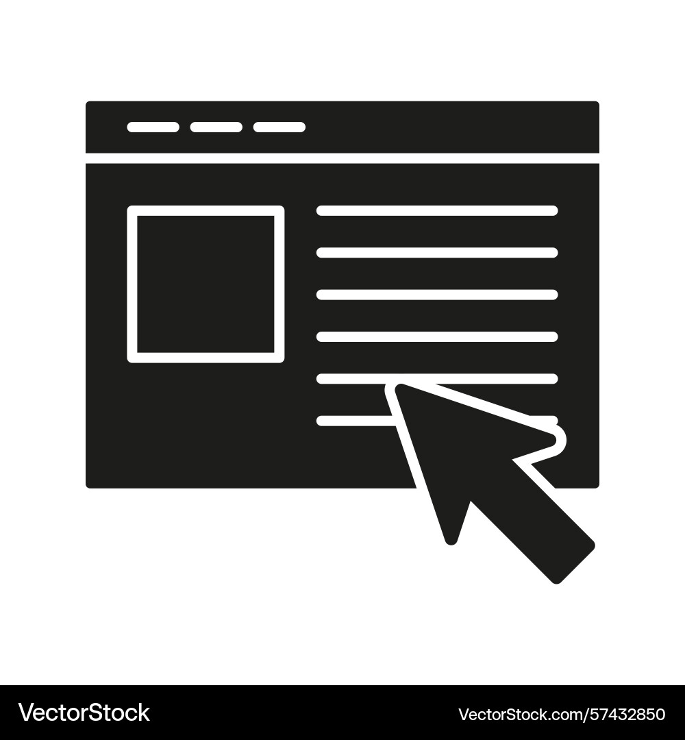 Webpage with cursor solid icon online navigation Webpage with cursor solid icon online navigation vector image
