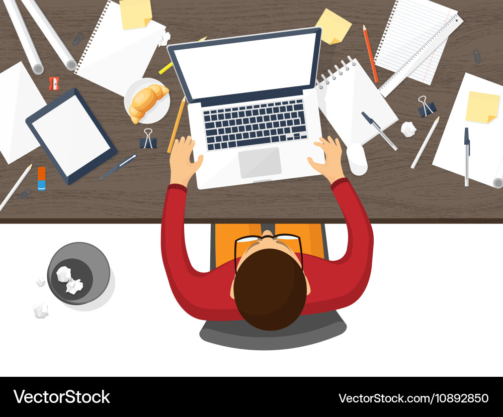 Workplace with table and computer laptop vector image