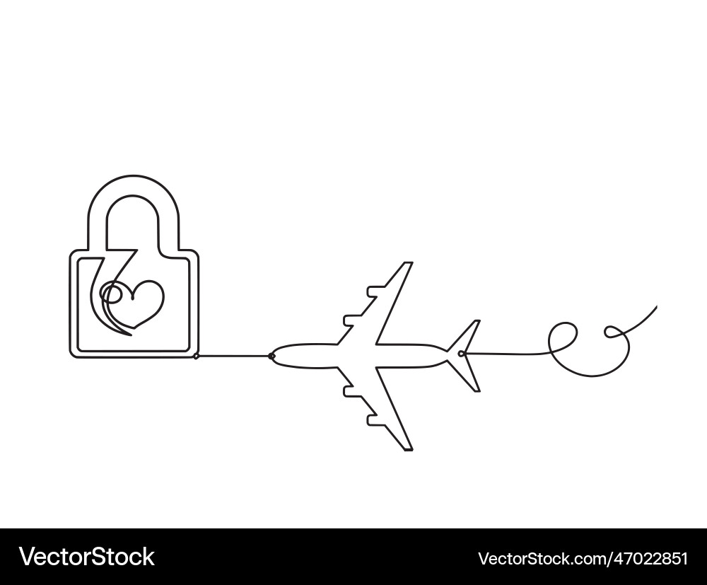 Abstract heart-lock with plane as continuous line vector image