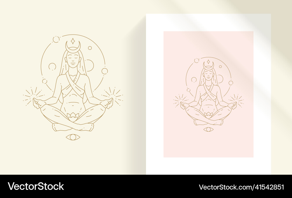 Beautiful bohemian female in yoga pose line art Beautiful bohemian female in yoga pose line art vector image