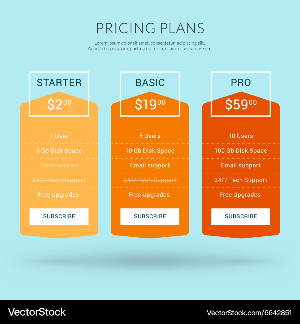 Design template for pricing table in flat vector image